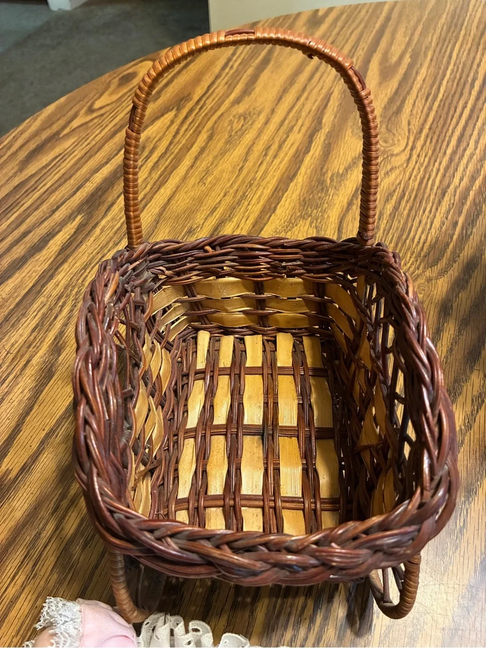 Antique like Wicker Basket with Pink & Cream Baby Doll Set1980-2000